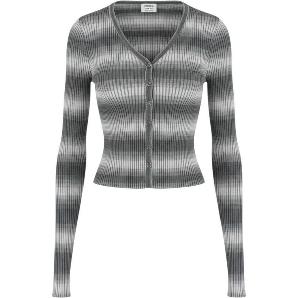Cotton On Grey Ombre Striped Ribbed Snap Front Cardigan 2XS Small 2060043
